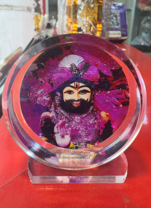 Khatu Shyam Ji Paperweight - Crystal Glass | खाटू श्याम जी पेपरवेट - क्रिस्टल ग्लास